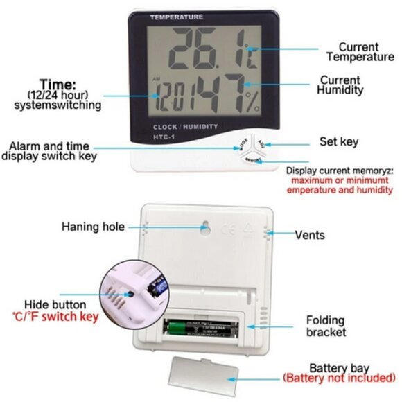 🌷NEW Digital Hygrometer Thermometer Humidity Temperature Weather Station Clock - Picture 11 of 16